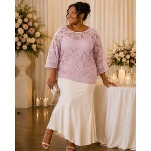 Worthington Woman Pink Lace Overlay Blouse Top 1X Wedding Guest Romantic Boho